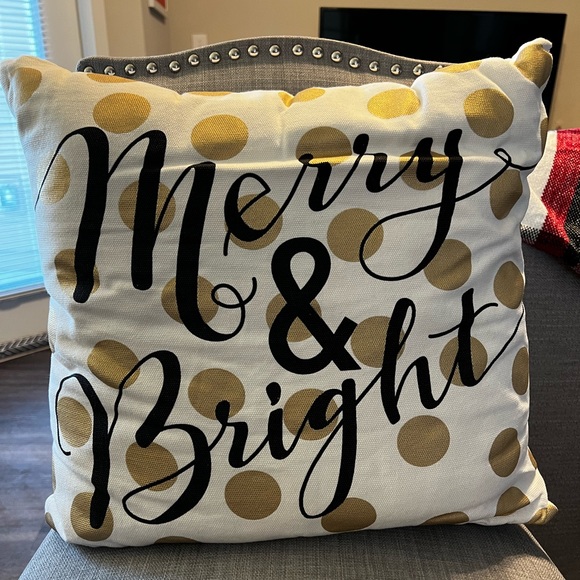 Merry and Bright | White and Gold Holiday Pillow - Picture 3 of 3